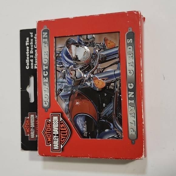 HARLEY DAVIDSON COLLECTOR TIN & 2 DECKS OF PLAYING CARDS MOTORCYCLES New In Box - Picture 2 of 9